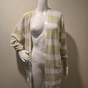 NWT Daily Thread Open Cardigan Sweater Tan White Striped M